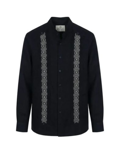 Guayabera oscura bordado azteca